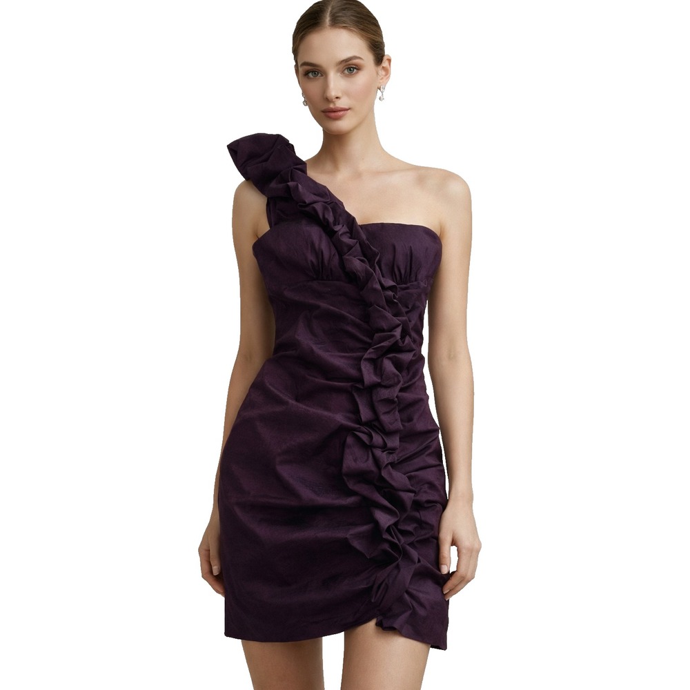 S.L. Fashions Dark Purple One-Shoulder Party Mini Dress Size 14